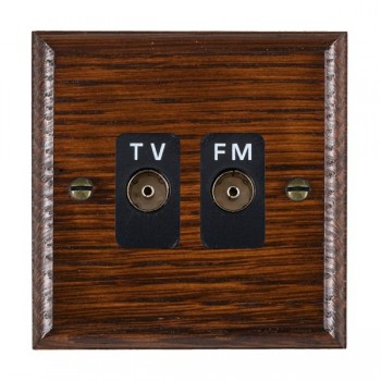 Hamilton Woods Ovolo Antique Mahogany Isolated 1 In/2 Out TV/FM Diplexer with Black Insert