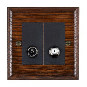 Hamilton Woods Ovolo Antique Mahogany Non-Isolated 2 In/2 Out TV and Satellite Socket with Black Insert
