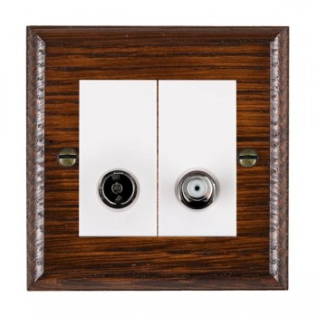 Hamilton Woods Ovolo Antique Mahogany Non-Isolated 2 In/2 Out TV and Satellite Socket with White Insert