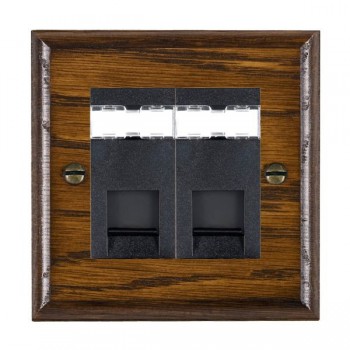 Hamilton Woods Ovolo Dark Oak 2 Gang Unshielded RJ12 Socket with Black Insert