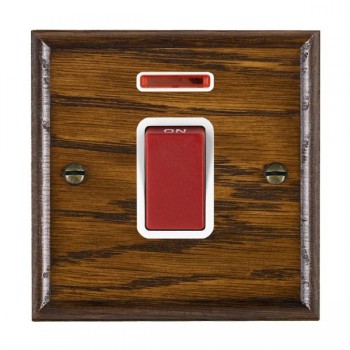 Hamilton Woods Ovolo Dark Oak 45A Double Pole Switch and Neon with Red Rocker and White Surround