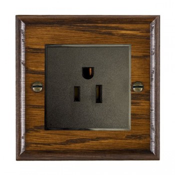 Hamilton Woods Ovolo Dark Oak 1 Gang 15A 110V AC American Unswitched Socket with Black Insert