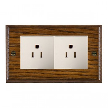Hamilton Woods Ovolo Dark Oak 2 Gang 15A 110V AC American Unswitched Socket with White Insert