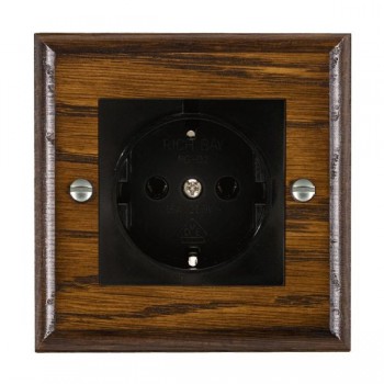 Hamilton Woods Ovolo Dark Oak 1 Gang 10/16A 220/250V AC German Unswitched Socket with Black Insert