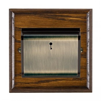 Hamilton Woods Ovolo Dark Oak 10A (6AX) 12-24V On/Off Card Switch with Antique Brass Insert and Black Surround