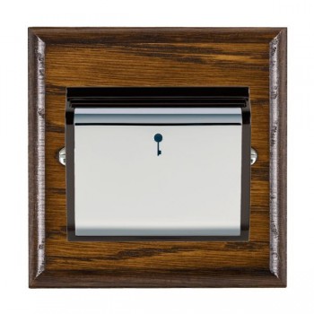 Hamilton Woods Ovolo Dark Oak 10A (6AX) 12-24V On/Off Card Switch with Bright Chrome Insert and Black Surround