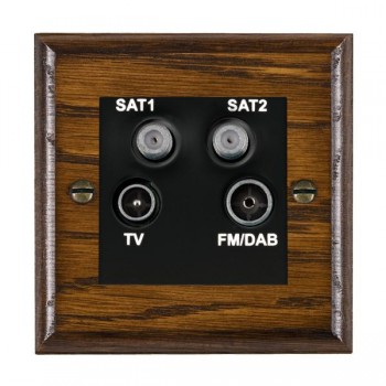 Hamilton Woods Ovolo Dark Oak Non-Isolated TV+FM+SAT1+SAT2 2 In/4 Out Quadplexer with Black Insert