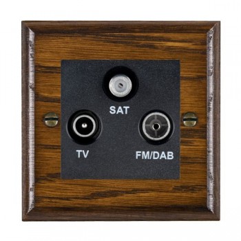 Hamilton Woods Ovolo Dark Oak Non-Isolated TV+FM+SAT 1 In/3 Out Triplexer with Black Insert