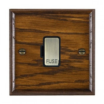 Hamilton Woods Ovolo Dark Oak 13A Unswitched Fused Spur with Antique Brass Insert and Black Surround