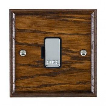 Hamilton Woods Ovolo Dark Oak 13A Unswitched Fused Spur with Bright Chrome Insert and Black Surround