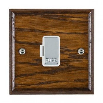 Hamilton Woods Ovolo Dark Oak 13A Unswitched Fused Spur with Bright Chrome Insert and White Surround