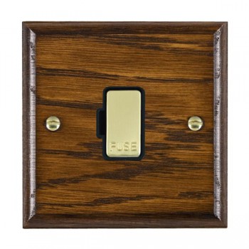 Hamilton Woods Ovolo Dark Oak 13A Unswitched Fused Spur with Polished Brass Insert and Black Surround