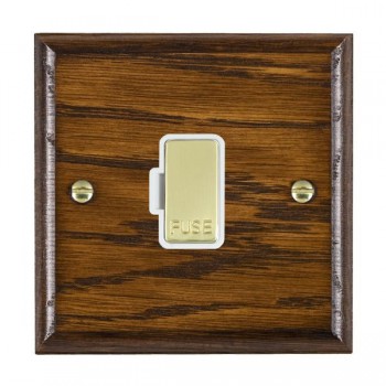 Hamilton Woods Ovolo Dark Oak 13A Unswitched Fused Spur with Polished Brass Insert and White Surround