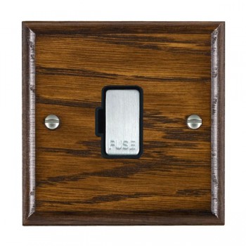 Hamilton Woods Ovolo Dark Oak 13A Unswitched Fused Spur with Satin Chrome Insert and Black Surround