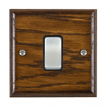 Hamilton Woods Ovolo Dark Oak 1 Gang 10AX 2 Way Switch with Satin Chrome Rocker and Black Surround