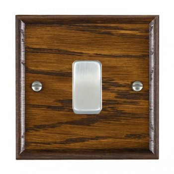 Hamilton Woods Ovolo Dark Oak 1 Gang 10AX 2 Way Switch with Satin Chrome Rocker and White Surround