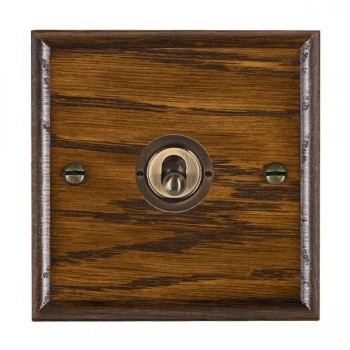 Hamilton Woods Ovolo Dark Oak 1 Gang 20AX 2 Way Toggle Switch with Antique Brass Toggle