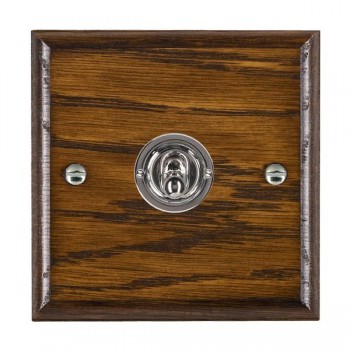 Hamilton Woods Ovolo Dark Oak 1 Gang 20AX 2 Way Toggle Switch with Bright Chrome Toggle