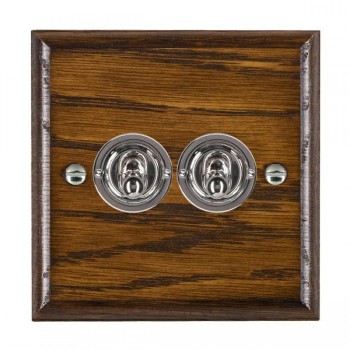 Hamilton Woods Ovolo Dark Oak 2 Gang 20AX 2 Way Toggle Switch with Bright Chrome Toggles