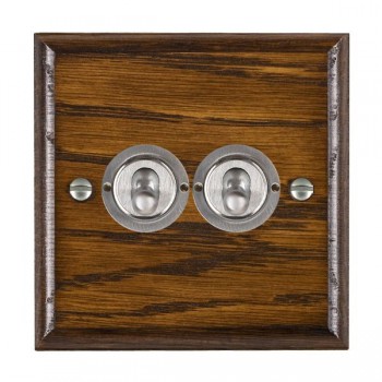 Hamilton Woods Ovolo Dark Oak 2 Gang 20AX 2 Way Toggle Switch with Satin Chrome Toggles