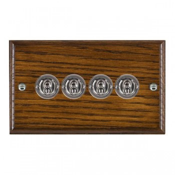 Hamilton Woods Ovolo Dark Oak 4 Gang 20AX 2 Way Toggle Switch with Bright Chrome Toggles