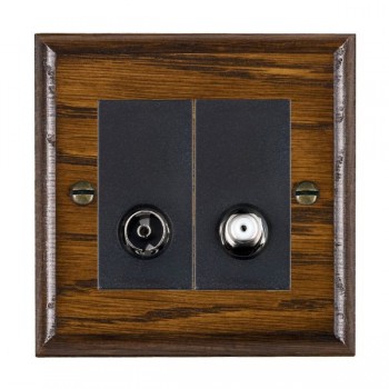 Hamilton Woods Ovolo Dark Oak Non-Isolated 2 In/2 Out TV and Satellite Socket with Black Insert