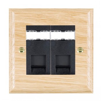 Hamilton Woods Ovolo Light Oak 2 Gang Unshielded RJ12 Socket with Black Insert