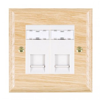 Hamilton Woods Ovolo Light Oak 2 Gang Unshielded RJ12 Socket with White Insert