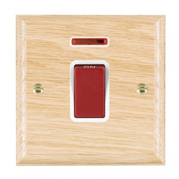 Hamilton Woods Ovolo Light Oak 45A Double Pole Switch and Neon with Red Rocker and White Surround