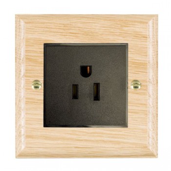 Hamilton Woods Ovolo Light Oak 1 Gang 15A 110V AC American Unswitched Socket with Black Insert