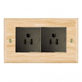 Hamilton Woods Ovolo Light Oak 2 Gang 15A 110V AC American Unswitched Socket with Black Insert