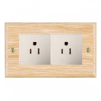 Hamilton Woods Ovolo Light Oak 2 Gang 15A 110V AC American Unswitched Socket with White Insert