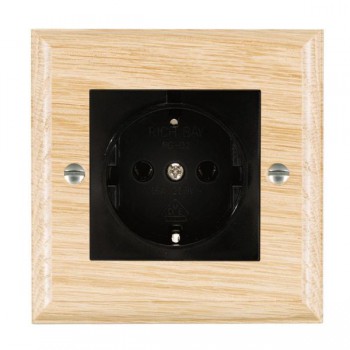 Hamilton Woods Ovolo Light Oak 1 Gang 10/16A 220/250V AC German Unswitched Socket with Black Insert