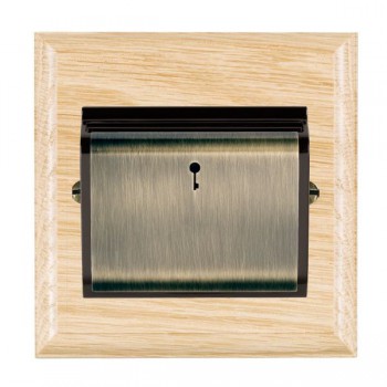 Hamilton Woods Ovolo Light Oak 10A (6AX) 12-24V On/Off Card Switch with Antique Brass Insert and Black Surround