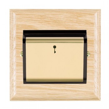 Hamilton Woods Ovolo Light Oak 10A (6AX) 12-24V On/Off Card Switch with Polished Brass Insert and Black Surround