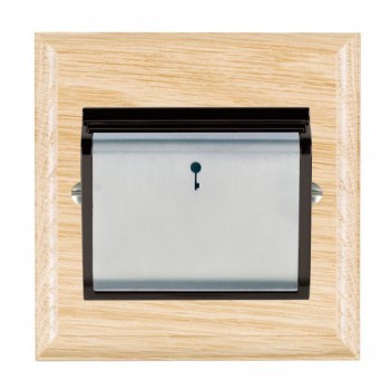 Hamilton Woods Ovolo Light Oak 10A (6AX) 12-24V On/Off Card Switch with Satin Chrome Insert and Black Surround