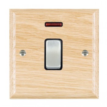 Hamilton Woods Ovolo Light Oak 1 Gang 20AX Double Pole Switch and Neon with Satin Chrome Rocker and Black Surround