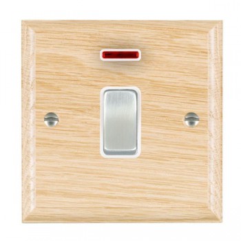 Hamilton Woods Ovolo Light Oak 1 Gang 20AX Double Pole Switch and Neon with Satin Chrome Rocker and White Surround