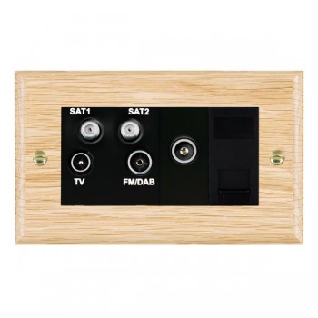 Hamilton Woods Ovolo Light Oak Non-Isolated TV+FM+SAT1+SAT2 2 In/4 Out +TVF+TCS Quadplexer with Black Insert