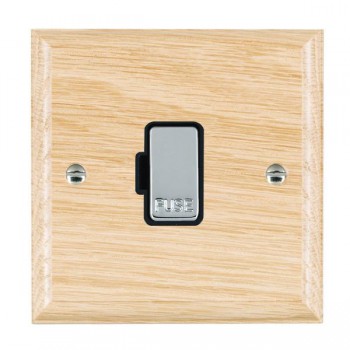 Hamilton Woods Ovolo Light Oak 13A Unswitched Fused Spur with Bright Chrome Insert and Black Surround