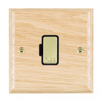 Hamilton Woods Ovolo Light Oak 13A Unswitched Fused Spur with Polished Brass Insert and Black Surround