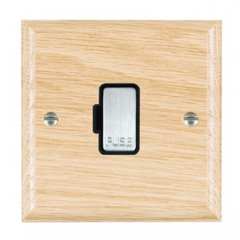 Hamilton Woods Ovolo Light Oak 13A Unswitched Fused Spur with Satin Chrome Insert and Black Surround