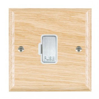 Hamilton Woods Ovolo Light Oak 13A Unswitched Fused Spur with Satin Chrome Insert and White Surround