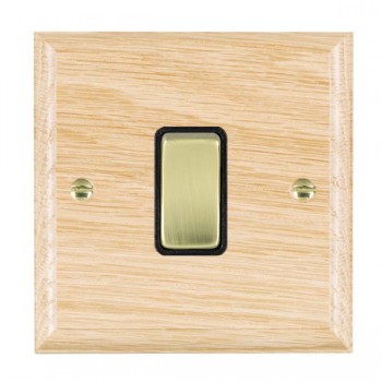 Hamilton Woods Ovolo Light Oak 1 Gang 10AX 2 Way Switch with Polished Brass Rocker and Black Surround