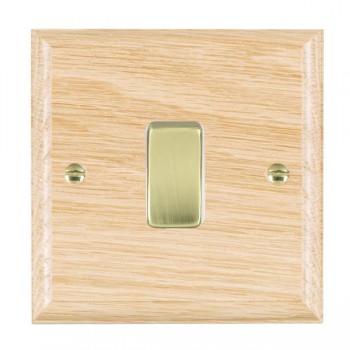 Hamilton Woods Ovolo Light Oak 1 Gang 10AX 2 Way Switch with Polished Brass Rocker and White Surround