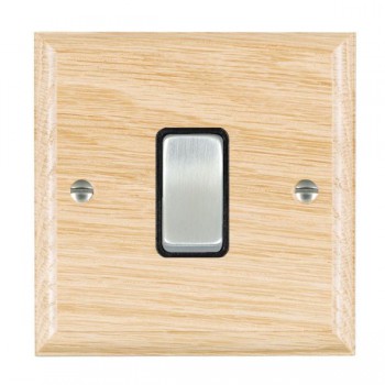 Hamilton Woods Ovolo Light Oak 1 Gang 10AX 2 Way Switch with Satin Chrome Rocker and Black Surround