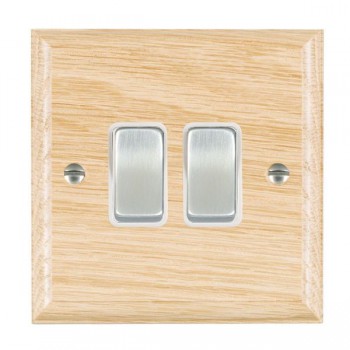 Hamilton Woods Ovolo Light Oak 2 Gang 10AX 2 Way Switch with Satin Chrome Rockers and White Surround