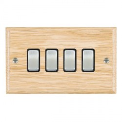 Hamilton Woods Ovolo Light Oak 4 Gang 10AX 2 Way Switch with Satin Chrome Rockers and Black Surround