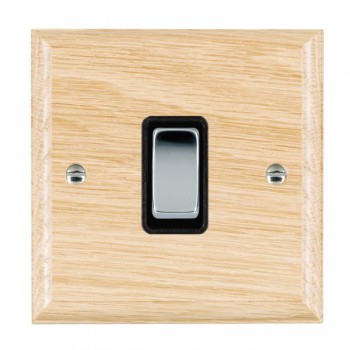 Hamilton Woods Ovolo Light Oak 1 Gang 10AX Intermediate Switch with Bright Chrome Rocker and Black Surround