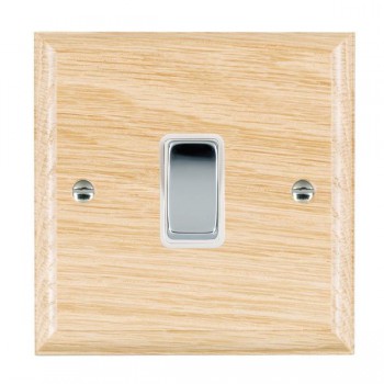 Hamilton Woods Ovolo Light Oak 1 Gang 10AX Intermediate Switch with Bright Chrome Rocker and White Surround